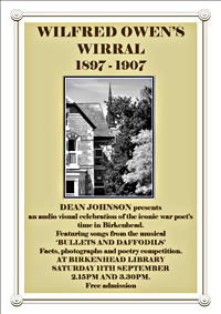 Poster advertising Dean's Birkenhead Library appearance